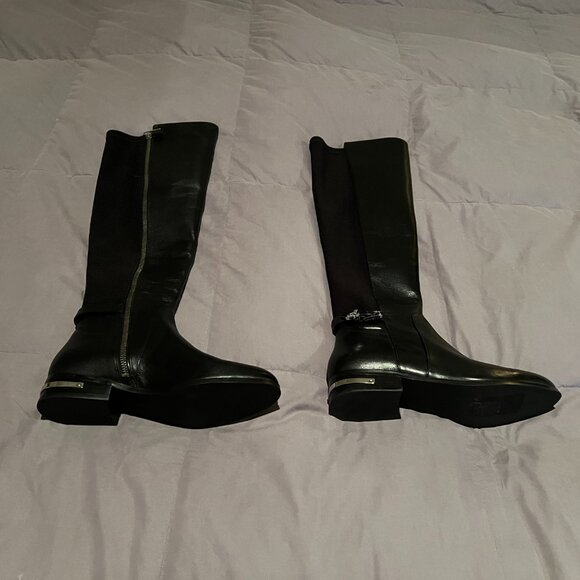 MICHAEL Michael Kors Aileen Black Leather and Ponte OTK Flat Boots - Size 7M - Picture 2 of 6